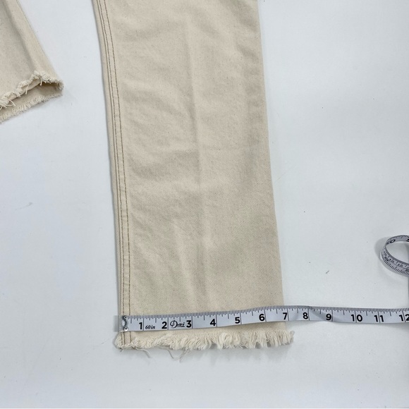 Free People‎ Pleated Carrot Jeans In Cream Cotton Ecru High Waisted Raw Hem 25 - Picture 5 of 13